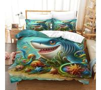 UKAWEGKKD Shark 3D Printed Duvet Quilt Cover Wildlife Soft Microfiber with Pillowcases Hide Zipper,3 Pieces for Kids/Children Teens Super King(260x220cm)