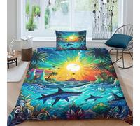 UKAWEGKKD Shark 3D Printed Duvet Quilt Cover Wildlife Soft Microfibre with Matching Pillowcase Hidden Zipper,2 Pieces for Boys Girls Teenagers Single(135x200cm)