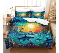 UKAWEGKKD Shark 3D Printed Duvet Quilt Cover Wildlife Soft Microfibre with Pillowcases Hidden Zipper,3 Pieces for Kids/Children Teens Single(140x200cm)