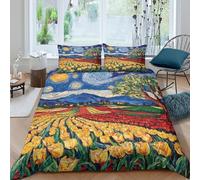 UKAWEGKKD Tulip 3D Printed Duvet Covers Landscape Soft Microfibre with Pillowcases Hide Zipper,3 Pieces for Kids/Children Teens Double(200x200cm)