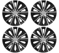 UKB4C 13" 14" 15" 16" Alloy Look Black & Silver Stripe Multi-Spoke Wheel Trims Hub Caps Covers Protectors (16")