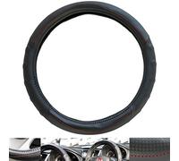 UKB4C Black Carbon Leather Look Red Stitched Steering Wheel Cover for Skoda Fabia All Models