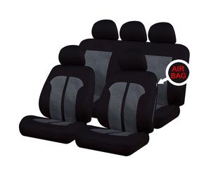 UKB4C Black/Grey Full Set Front & Rear Car Seat Covers Universal Fit