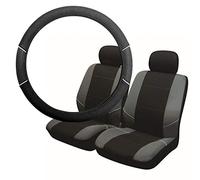 UKB4C Grey & Black Steering Wheel & Front Seat Cover set for Vauxhall Corsa Hatchback