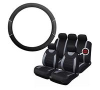 UKB4C Grey & Black Steering Wheel & Seat Cover set for Vauxhall Meriva All Models
