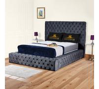 UKBEDFURNITURE Ambassador Black Plush Valvet Upholstered Bed Frame Only- Blackboard - 54 Inch Headboard