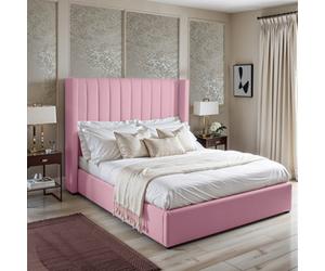 UKBEDFURNITURE Barcelona Wingback Pink Plush Valvet Upholstered Bed Frame Only - 48 Inch Headboard