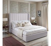 UKBEDFURNITURE Barcelona Wingback Silver Plush Valvet Upholstered Bed Frame - Slatted Base With 10 Inch Orthopedic Mattress - 48 Inch Headboard