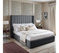 UKBEDFURNITURE Barcelona Wingback Steel Plush Valvet Upholstered Bed Frame - Slatted Base With 10 Inch Orthopedic Mattress - 48 Inch Headboard