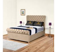 UKBEDFURNITURE Chesterfield Sleigh Beige Plush Velvet Gas Lift Ottoman Storage Bed - With 48 Inch Headboard