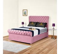 UKBEDFURNITURE Chesterfield Sleigh Pink Plush Velvet Gas Lift Ottoman Storage Bed - With 48 Inch Headboard