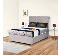 UKBEDFURNITURE Chesterfield Sleigh Silver Plush Velvet Gas Lift Ottoman Storage Bed With 10 Inch Orthopedic Mattress - 48 Inch Headboard