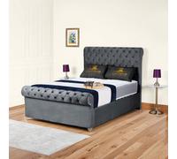 UKBEDFURNITURE Chesterfield Sleigh Steel Plush Velvet Gas Lift Ottoman Storage Bed - With 48 Inch Headboard