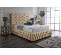 UKBEDFURNITURE Duchess Beige Plush Valvet Upholstered Bed Frame - Blackboard With 10 Inch Orthopedic Mattress - 54 Inch Headboard