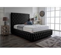 UKBEDFURNITURE Duchess Black Plush Valvet Upholstered Bed Frame - Blackboard With 10 Inch Orthopedic Mattress - 54 Inch Headboard