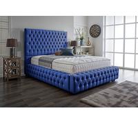 UKBEDFURNITURE Duchess Blue Plush Valvet Upholstered Bed Frame - Blackboard With 10 Inch Orthopedic Mattress - 54 Inch Headboard