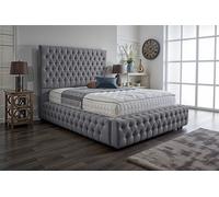 UKBEDFURNITURE Duchess Grey Plush Valvet Upholstered Bed Frame - Blackboard With 10 Inch Orthopedic Mattress - 54 Inch Headboard