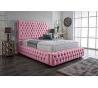 UKBEDFURNITURE Duchess Pink Plush Valvet Upholstered Bed Frame - Blackboard With 10 Inch Orthopedic Mattress - 54 Inch Headboard