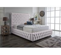 UKBEDFURNITURE Duchess Silver Plush Valvet Upholstered Bed Frame - Blackboard With 10 Inch Orthopedic Mattress - 54 Inch Headboard