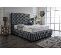 UKBEDFURNITURE Duchess Steel Plush Valvet Upholstered Bed Frame - Blackboard With 10 Inch Orthopedic Mattress - 54 Inch Headboard