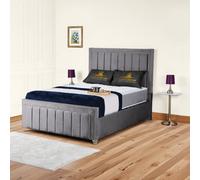 UKBEDFURNITURE Fiona Grey Plush Valvet Upholstered Bed Frame Only - Slatted Base - 48 Inch Headboard