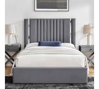 UKBEDFURNITURE Valencia Grey Plush Valvet Upholstered Gas Lift Ottoman Storage Bed - With 48 Inch Headboard