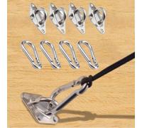 UKBUYQC 4 Pcs M6 Pad Eye Plate with 4 Pcs Carabiner Clips, Stainless Steel Marine Hardware Staple Hook Loop for Wall Ceiling Hanging (Screws not Includ)