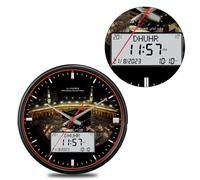 Ukbzxcmws 13inch Digital Azan Clock Retro Round Wall Clock With Alarm Clock Function & Year Data Temperature Prayer Time Display FAJ-360 Retro Round Clock