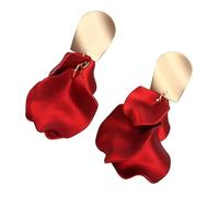 UKCOCO 1 Pair Elegant Silver Petal Shape Earrings for Women Red Eardrop Jewelry for Parties Weddings Daily Wear Stylish Ladies Ear Accessories for Every Occasion