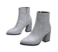 UKCOCO 1 Pair Women's Sequin Pointed Toe High Heel Ankle Boots with Zipper Stylish Autumn Winter Hoof Heel Booties for Party Casual Wear Non Slip Sole for Comfort and Safety