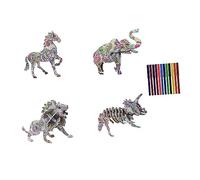 UKCOCO 1 Set DIY Paper Graffiti Puzzle Unfinished Puzzle with Pens for Creative Fun for Parties and Family Activities Includes Lion Dinosaur Horse and Elephant Designs