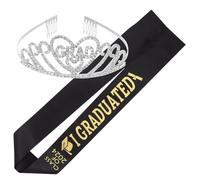 UKCOCO 1 Set Graduation Sash and Crown Kit Shiny Rhinestone Tiara for Graduation Party Decorations Comfortable Fit and Eye Catching Design for Celebrations
