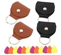 UKCOCO 1 Set Portable PU Guitar Pick Holder Bag Includes Leather Plectrum Containers Black Brown Random Guitar Picks Durable Lightweight with Keyring Design for Easy Carrying Random Color