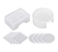 UKCOCO 10pcs DIY Silicone Round Square Coaster Mold Set with Storage Box, Resin Casting Mold for Handmade Cup Mats and Coaster Holder, Suitable for Epoxy Resin Crafts and Table Decoration