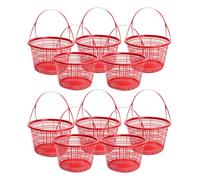 UKCOCO 10pcs Round Red Fruit Picking Baskets with Handle for Strawberry Cherry Berry Blueberry, Small Portable Harvest Storage Bins for Fruit and Vegetable Gathering