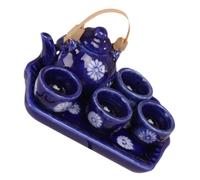 UKCOCO 12 Scale Japanese Style Ceramic Teapot and Cups, Navy Blue 6pcs Pretend Play Accessories for Dollhouse Kitchen Decor