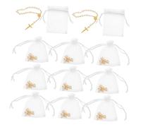UKCOCO 12 Sets Mini Pearl Rosary Bracelet with Cross Compact Religious Wristbands for Baptism Holy Communion Wedding Gifts Spiritual Blessing Prayer Beads for Women and Men