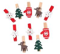 UKCOCO 125pcs Christmas Wooden Photo Clips Mini Clothespins with Red Snowflake Glove Tree Reindeer Designs for Holiday Decor Party Card Display Iron Wood Craft Pegs