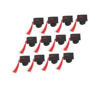 UKCOCO 12pcs Graduation Cap Cake Toppers with Red Tassels Paper and Polyester Mini Doctoral Hat Decorations for Graduation Party Reusable and Eye Catching Table Decor