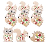 UKCOCO 12pcs Wooden Hand Carved Cartoon Animal Figurines Miniature Animal Ornaments for Home Decor Rustic Farmhouse Style Desktop Sculpture Set