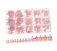 UKCOCO 150pcs French Square Press on Toenails for Women with Plastic Storage Box, Easy to Organize and Minimise Shifting, for Daily Commutes and Weddings, Pink Reusable Fake Toenails