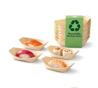 UKCOCO 150Pcs Mini Sushi Wood Boats Serving Trays for Snacks Sushi Appetizers Party Food Containers Eco-Friendly Wooden Snack Bowls