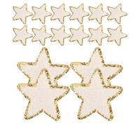 UKCOCO 16pcs White Chenille Star Sew on Appliques Embroidered Patches with Sequin Gold Edge for Clothes and Backpacks, Multipurpose Use for Creative Projects and DIY Endeavors