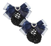 UKCOCO 2 Pcs Blue Fabric Bow Hair Net Bun Covers Hair Clips for Women Practical and Decorative Suitable for Formal and Casual Occasions