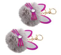 UKCOCO 2 Pcs Cat Plush Keychains with Ears and Whiskers, Light Grey Soft Ball Bag Pendants for Women’s Fashion Accessories and Decorative Key Rings