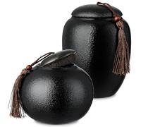 UKCOCO 2 Pcs Ceramic Tea Jars Set Vintage Tea Storage Containers with Sealed Lids Small and Large Porcelain Canisters Kitchen Organization