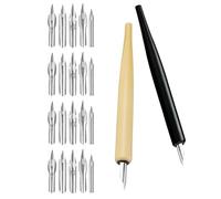 UKCOCO 2 Pieces Calligraphy Dip Pens Set with Interchangeable Nib Tips, Wooden Handles (Flat Head + Black Flat Head), 20 Fountain Pen Nibs for Comic Drawing and Ink Painting