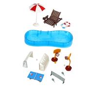 UKCOCO 2 Set Miniature Dollhouse Swimming Pool and Sports Equipment Realistic Tiny Beach Furniture with Swim Ring and Chair for DIY Fairy Garden Cake Topper and Mini Dollhouse Decor
