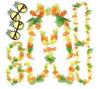 UKCOCO 2 Sets Hawaiian Party Pineapple Sunglasses Floral Garland Props Fun Dress Up Accessories for Tropical Luau Summer Gatherings and Dance Performances