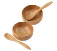 UKCOCO 2 Sets Natural Bamboo Face Mask Mixing Bowls and Spoons, Eco-friendly Beauty Salon Mask Bowls for Skincare, DIY Stirring Containers for Facial Treatments and Massage Oils